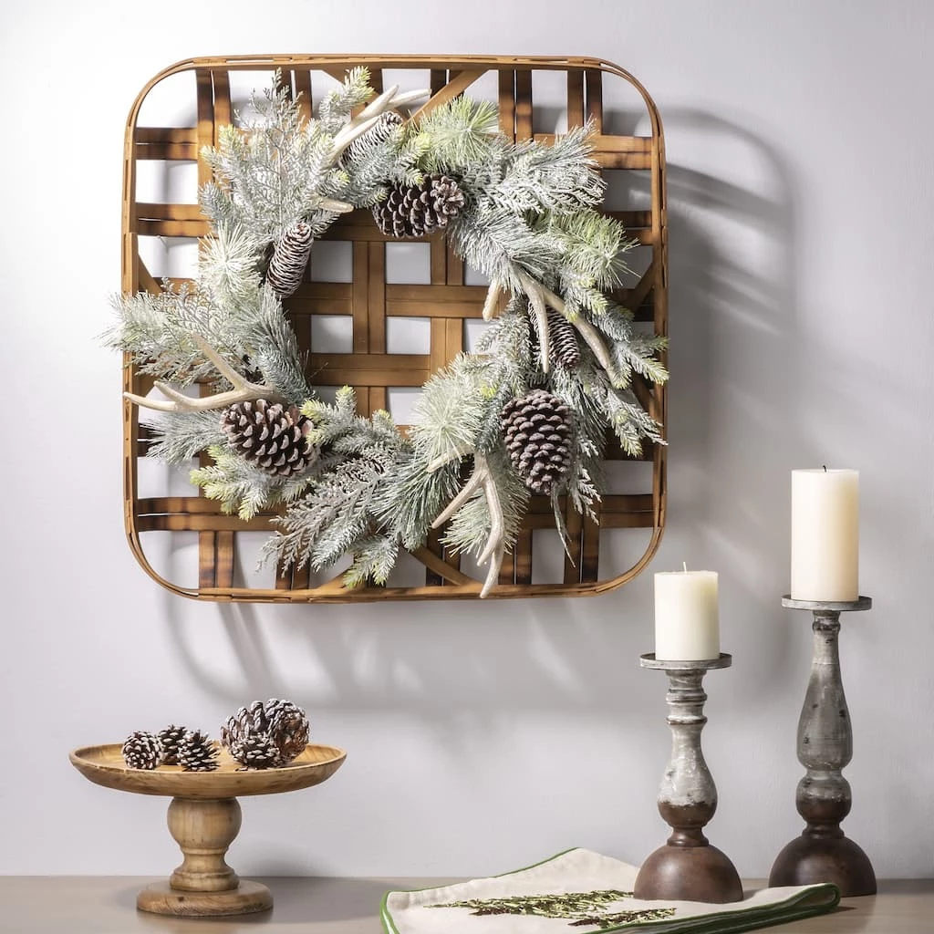 Coupon π Glitzhome® 24" Bamboo Red Tobacco Basket with Flocked Pinecone & Antler Wreath π 4 Coupon π Glitzhome® 24" Bamboo Red Tobacco Basket with Flocked Pinecone & Antler Wreath π - Image 2