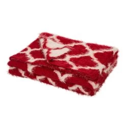 Best Sale ❤️ Glitzhome® Reversible Knitted Nylon Eyelash Yarn Red & White Throw Blanket 👍