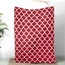 Best Sale ❤️ Glitzhome® Reversible Knitted Nylon Eyelash Yarn Red & White Throw Blanket 👍 -Glitzhome Sales D231850S 3