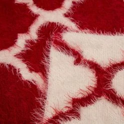 Best Sale ❤️ Glitzhome® Reversible Knitted Nylon Eyelash Yarn Red & White Throw Blanket 👍 -Glitzhome Sales D231850S 7