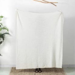 Outlet 🌟 Glitzhome® Knitted Acrylic White Throw Blanket 🔔 -Glitzhome Sales D231923S 3
