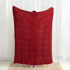 Wholesale ✔️ Glitzhome® Knitted Polyester Red Throw Blanket 💯 -Glitzhome Sales D231925S 3