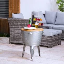 Best deal 🔥 Glitzhome® 26" Galvanized Beverage Tub Accent Table ⭐ -Glitzhome Sales D238302S 4
