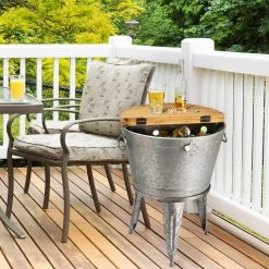 Best deal 🔥 Glitzhome® 26" Galvanized Beverage Tub Accent Table ⭐ -Glitzhome Sales D238302S 6