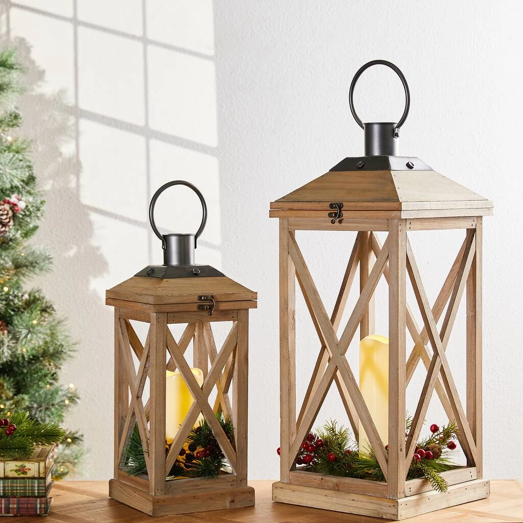 Coupon ๐งจ Glitzhome® Brown Wooden Modern Farmhouse Lantern Set ๐ 4 Coupon ๐งจ Glitzhome® Brown Wooden Modern Farmhouse Lantern Set ๐ - Image 2