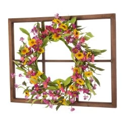 Deals 👍 Glitzhome® 22" Wooden Window Frame with Chrysanthemum Wreath ⌛ -Glitzhome Sales D238338S 3