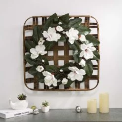 Promo π Glitzhome® 24" Magnolia Wreath on Bamboo Tobacco Basket β 10 Promo π Glitzhome® 24" Magnolia Wreath on Bamboo Tobacco Basket β -Glitzhome Sales D238356S 2