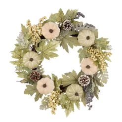 Hot Sale 🎉 Glitzhome® 22" Green Leaf Wreath with Pumpkin & Berry Accents 😉