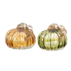 Best Pirce π Glitzhome® 6" Green & Amber Crackle Glass Short Pumpkin, 2ct. π