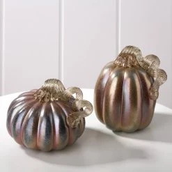 Brand new 🛒 Glitzhome® 5" Blue & Gold Glittery Glass Pumpkin, 2ct. 🥰 -Glitzhome Sales D250332S 2