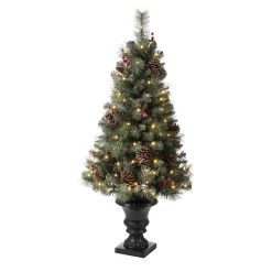Wholesale ⌛ 4ft. Pre-Lit Flocked Pinecones & Berries 🎄 Christmas Tree with Warm White Lights by Glitzhome 👏