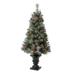 Wholesale ⌛ 4ft. Pre-Lit Flocked Pinecones & Berries 🎄 Christmas Tree with Warm White Lights by Glitzhome 👏 -Glitzhome Sales D251164S 3