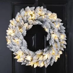 Coupon 😉 Glitzhome® 24" LED Snow Flocked ❄ Christmas Wreath 🎁 -Glitzhome Sales D251183S 3