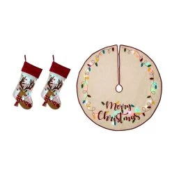 New β Glitzhome® LED Reindeer Stockings & Tree π Skirt Set π§¨