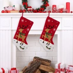 Best deal 🛒 Glitzhome® 20" Red Reindeer Stockings, 2ct. ❤️ -Glitzhome Sales D252891S 2