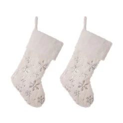 Best reviews of 😀 Glitzhome® 21" White Plush with Snowflake 🎄 Christmas Stocking, 2ct. ⌛