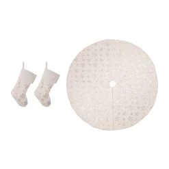 Top 10 π Glitzhome® White Plush with Snowflake β Christmas Stocking & Tree π Skirt Set π