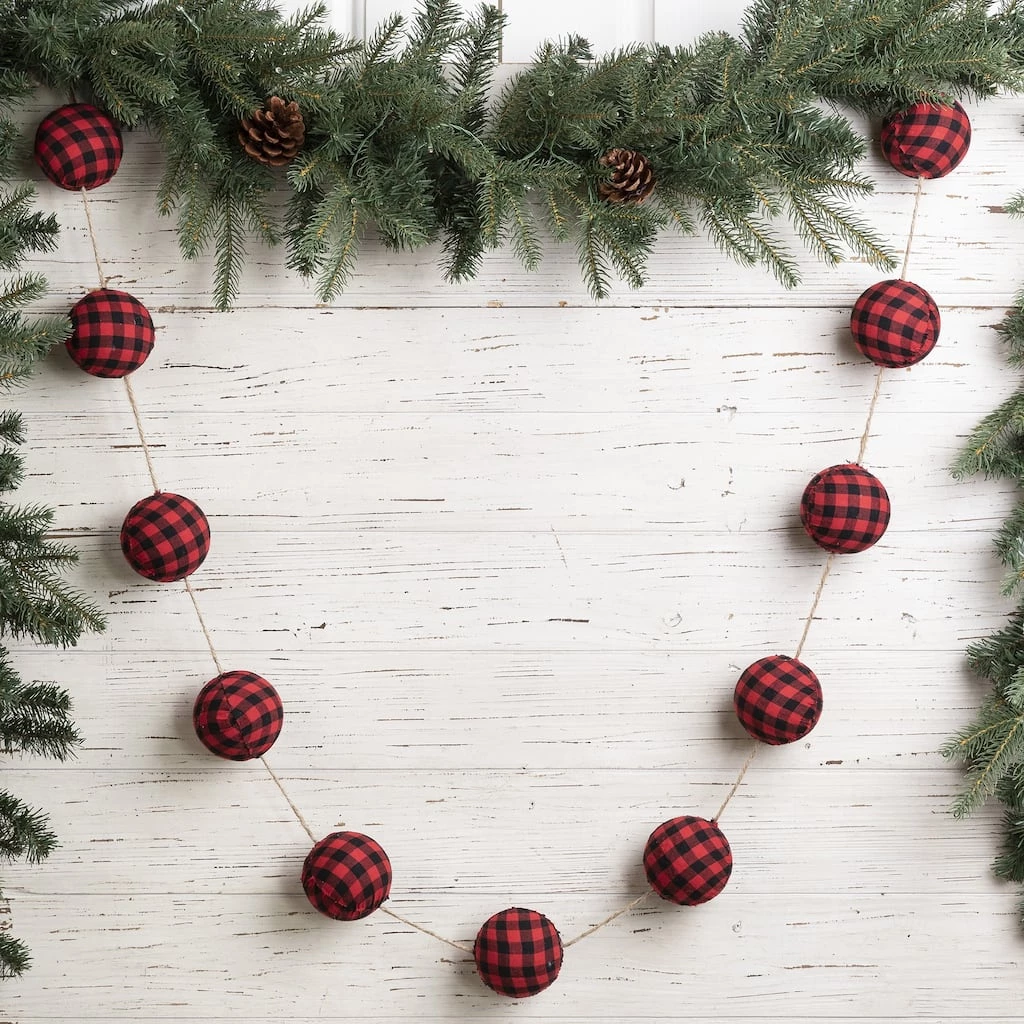 Top 10 😍 Glitzhome® 6.5ft. Red & Black Plaid Fabric Ball Garland 🔥 4 Top 10 😍 Glitzhome® 6.5ft. Red & Black Plaid Fabric Ball Garland 🔥 - Image 2