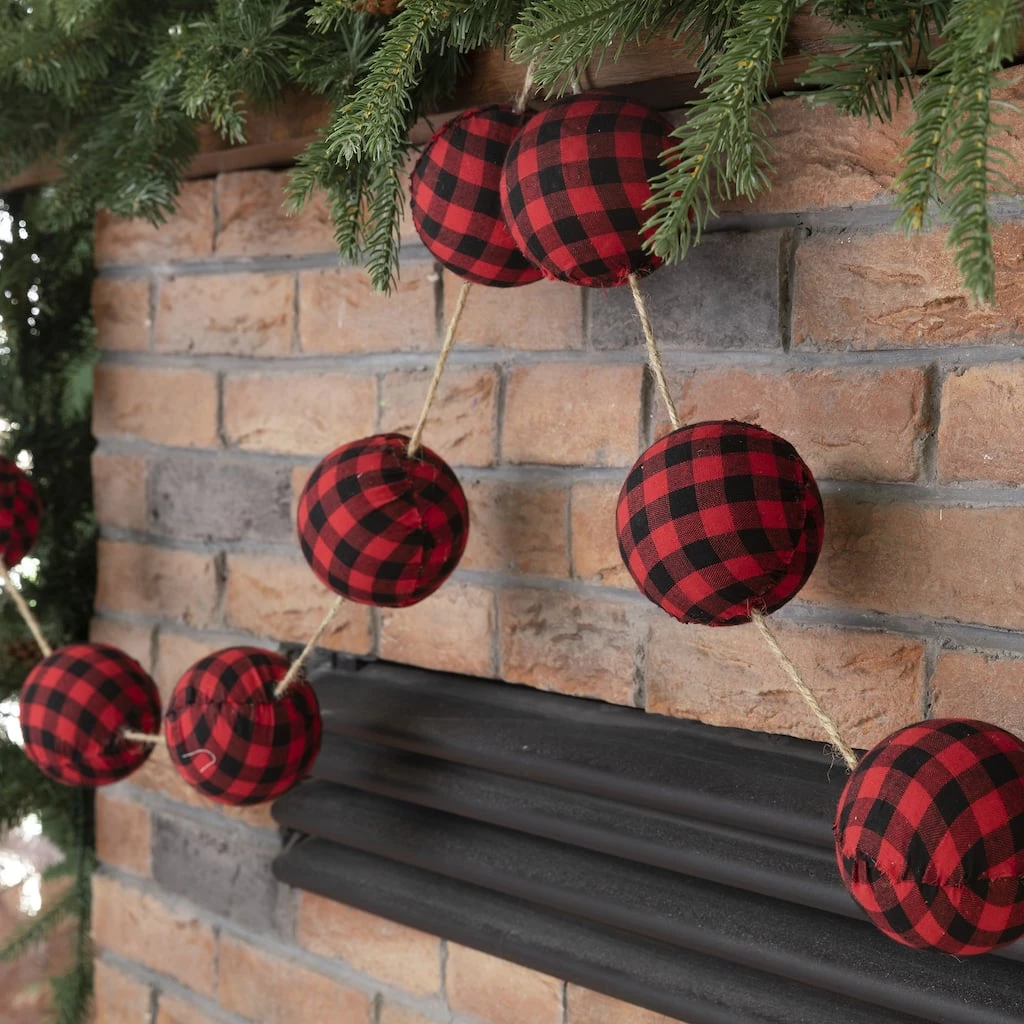 Top 10 😍 Glitzhome® 6.5ft. Red & Black Plaid Fabric Ball Garland 🔥 5 Top 10 😍 Glitzhome® 6.5ft. Red & Black Plaid Fabric Ball Garland 🔥 - Image 3