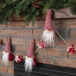 Buy ❤️ Glitzhome® 6ft. Red & White Fabric 🎄 Christmas Gnome Garland 🤩 -Glitzhome Sales D253596S 3