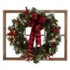 Coupon 😉 Glitzhome® 24" Brown Wooden Window Frame with Pre-Lit LED Flocked Pinecone & Ornament Wreath 🔥
