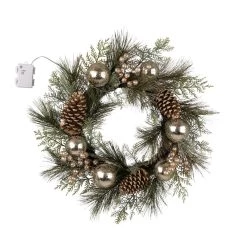Cheapest 💯 Glitzhome® 24" Tobacco Basket with Pre-Lit LED Pinecone & Silver Ornament Wreath ❤️ -Glitzhome Sales D253613S 3