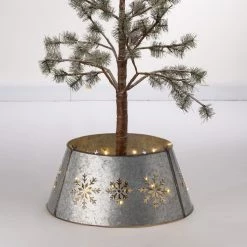 Best deal 👏 Glitzhome® 21" Snowflake Diecut Metal Tree Collar with Light String ⌛ -Glitzhome Sales D254138S 2
