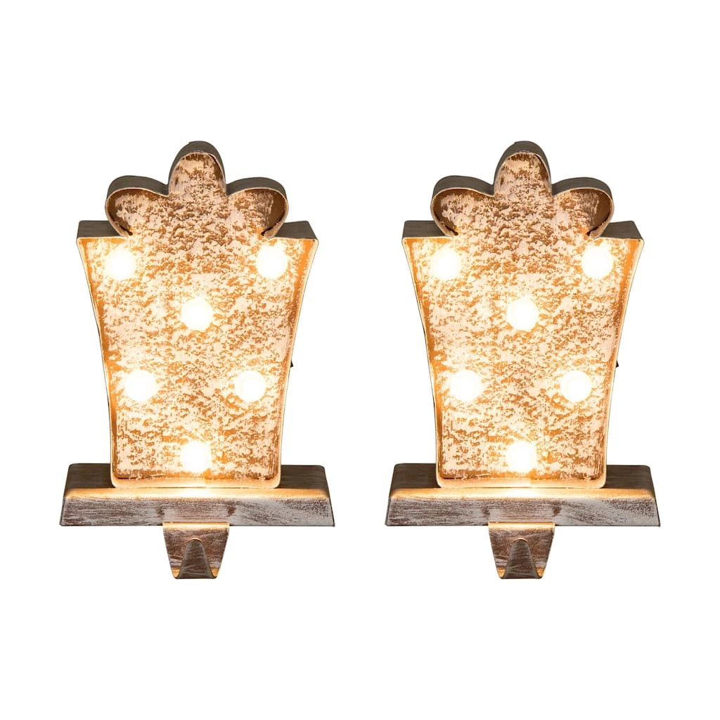 Promo π― Glitzhome® 7.5" Pre-Lit Marquee Wooden Metal LED Gift Box Stocking Holder, 2ct. π 3 Promo π― Glitzhome® 7.5" Pre-Lit Marquee Wooden Metal LED Gift Box Stocking Holder, 2ct. π