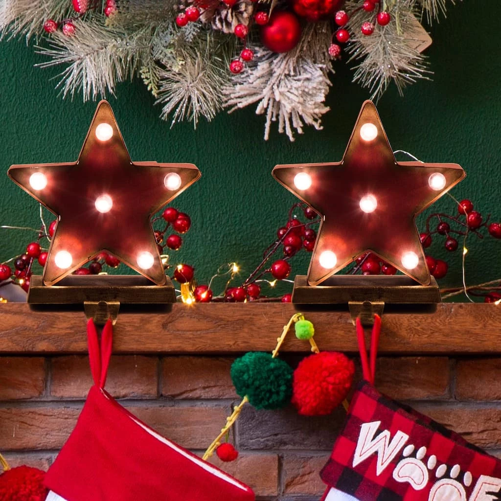 Best deal π Glitzhome® 7.5" Marquee LED Star Stocking Holder, 2ct. 𧨠4 Best deal π Glitzhome® 7.5" Marquee LED Star Stocking Holder, 2ct. 𧨠- Image 2