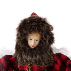 Coupon 💯 Glitzhome® 16" Red Plaid Faux Fur Angel Tree Topper 👏 -Glitzhome Sales D254165S 3