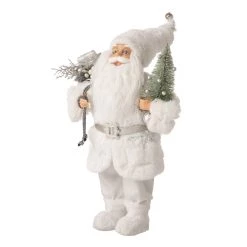 Best Sale 🥰 Glitzhome® 18" White Faux Fur ❄ Christmas Santa Figurine 👏 -Glitzhome Sales D254168S 6