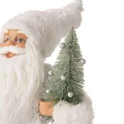 Best Sale 🥰 Glitzhome® 18" White Faux Fur ❄ Christmas Santa Figurine 👏 -Glitzhome Sales D254168S 7