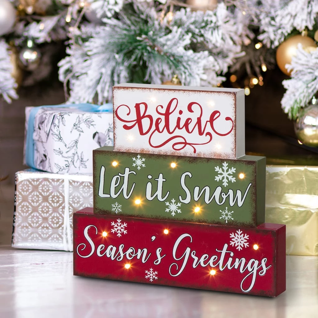 Wholesale π Glitzhome® 12" LED Wooden Block Holiday Word Sign π 4 Wholesale π Glitzhome® 12" LED Wooden Block Holiday Word Sign π - Image 2