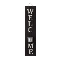 Buy 👍 Glitzhome® 42" Wooden Black Welcome Porch Sign with Metal Planter ✨