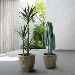 Best Sale 🛒 Glitzhome® Brown Eco-Friendly Oversized Faux Concrete Fluted Pot Planter Set 🌟 -Glitzhome Sales D266613S 3