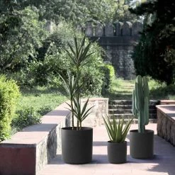 Discount 🥰 Glitzhome® Black Eco-Friendly Oversized Faux Marble Round Pot Planter Set ✔️ -Glitzhome Sales D266614S 3