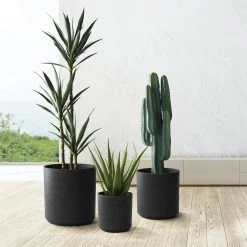 Discount 🥰 Glitzhome® Black Eco-Friendly Oversized Faux Marble Round Pot Planter Set ✔️ -Glitzhome Sales D266614S 4