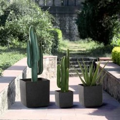 Deals 🛒 Glitzhome® Black Eco-Friendly Oversized Faux Marble Square Pot Planter Set 🥰 -Glitzhome Sales D266619S 4