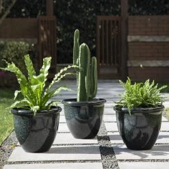 Brand new 👍 Glitzhome® Black Eco-Friendly Oversized Faux Ceramic Round Pot Planter Set 😉 -Glitzhome Sales D266623S 3