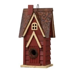 Best Sale π Glitzhome® 12" Hanging Distressed Red Cottage Solid Wood Birdhouse π€©