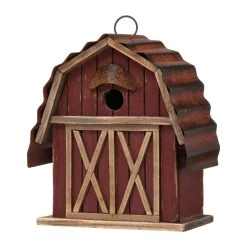 Budget 🛒 Glitzhome® 10" Hanging Wooden Red Barn Garden Birdhouse 💯