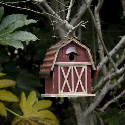 Budget 🛒 Glitzhome® 10" Hanging Wooden Red Barn Garden Birdhouse 💯 -Glitzhome Sales D266647S 3