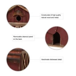 Budget 🛒 Glitzhome® 10" Hanging Wooden Red Barn Garden Birdhouse 💯 -Glitzhome Sales D266647S 5