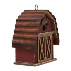 Budget 🛒 Glitzhome® 10" Hanging Wooden Red Barn Garden Birdhouse 💯 -Glitzhome Sales D266647S 7