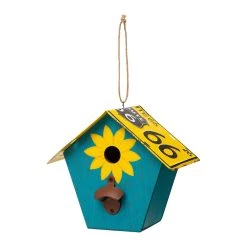 Brand new 😀 Glitzhome® 11" Wood & Metal Light Blue Licence Plates Birdhouse 🎁