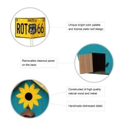 Brand new 😀 Glitzhome® 11" Wood & Metal Light Blue Licence Plates Birdhouse 🎁 -Glitzhome Sales D266651S 5