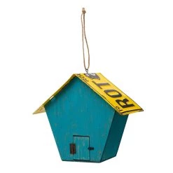 Brand new 😀 Glitzhome® 11" Wood & Metal Light Blue Licence Plates Birdhouse 🎁 -Glitzhome Sales D266651S 6