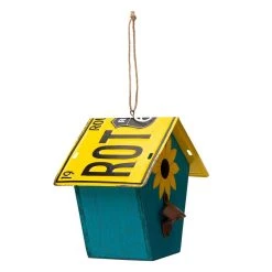 Brand new 😀 Glitzhome® 11" Wood & Metal Light Blue Licence Plates Birdhouse 🎁 -Glitzhome Sales D266651S 7