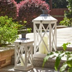 Deals 😍 Modern Farmhouse White Wooden Lantern Set, 24" & 17" by Glitzhome 🔔 -Glitzhome Sales D299641S 5