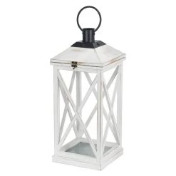 Deals 😍 Modern Farmhouse White Wooden Lantern Set, 24" & 17" by Glitzhome 🔔 -Glitzhome Sales D299641S 6